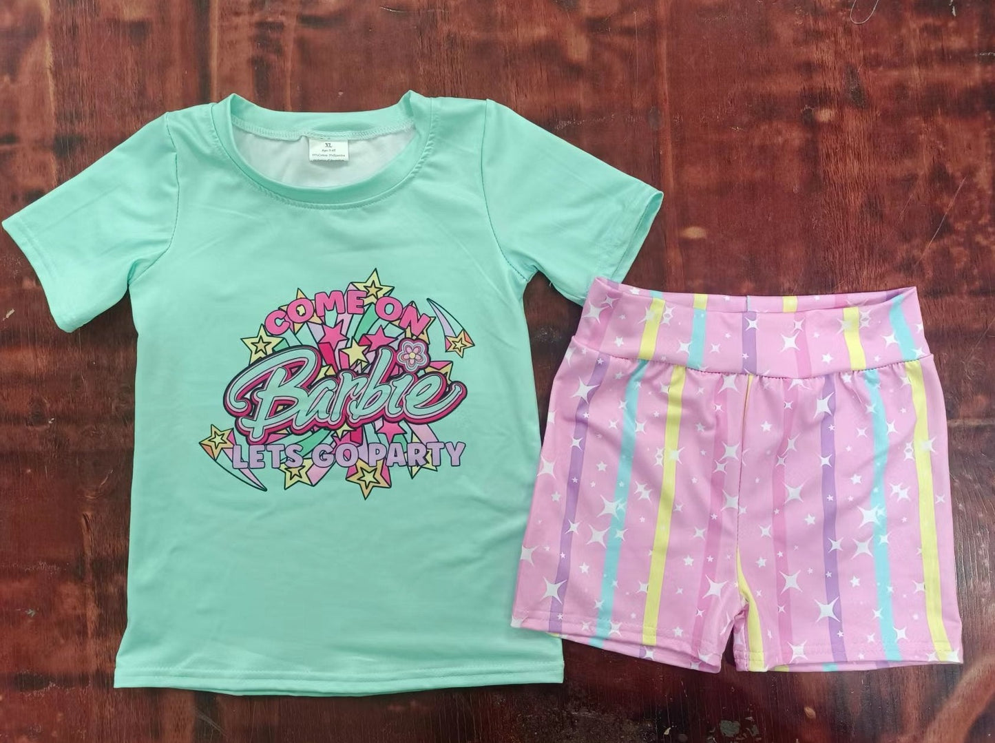 custom moq 5 eta 5weeks mix size summer boys clothes barbie teal short sleeve shorts sets