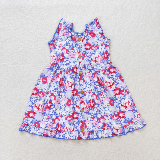 RTS no moq GSD0977 Flower blue and purple sleeveless dress