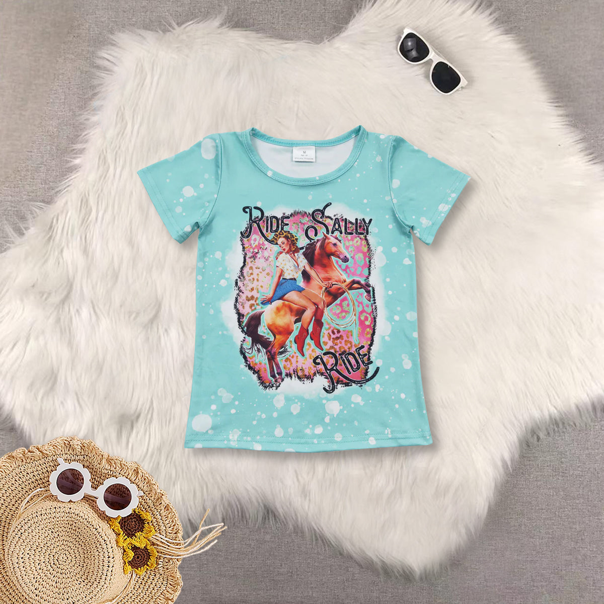 RTS NO MOQ blue short-sleeved top star striped blue and green pants skirt sets