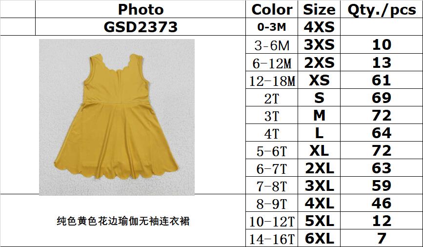 RTS NO MOQ GSD2373 Solid yellow lace yoga sleeveless dress