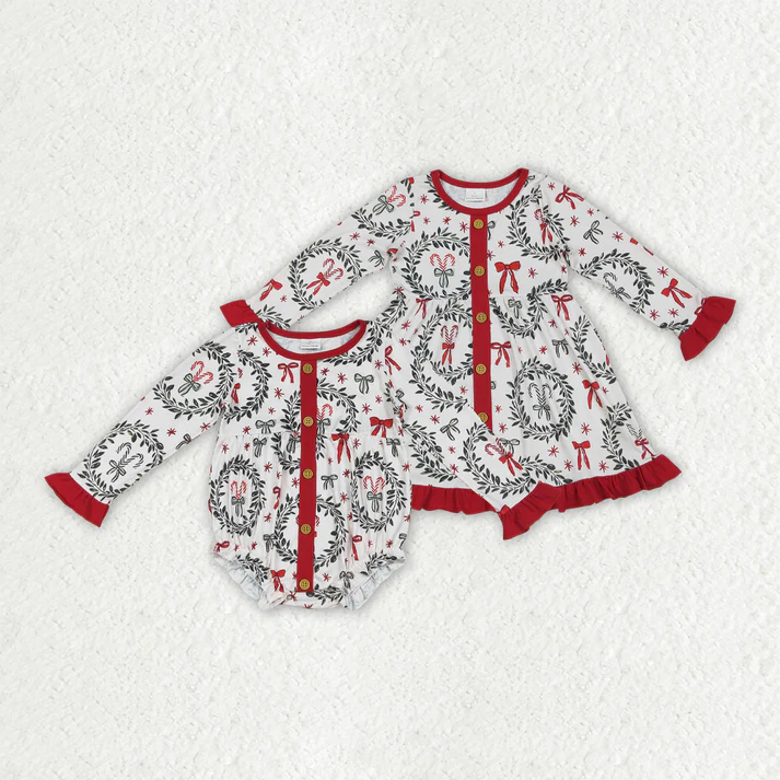 RTS Sibling baby girls clothes Christmas long Sleeve dress and rompers