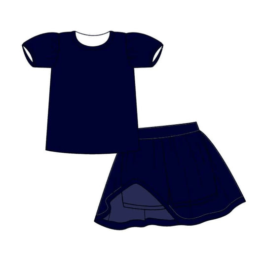 Deadline: June 2 custom no moq eta 5-6week Pure cotton navy blue short sleeve shorts girls suit solid color clothes