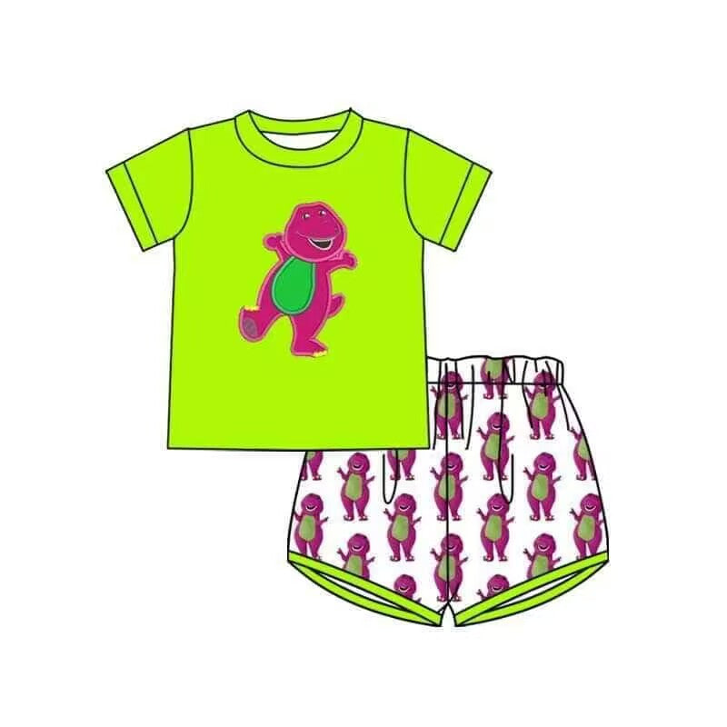 custom moq 5 eta 5-6 weeks baby boys clothes bright green puff sleeve shorts summer outfit