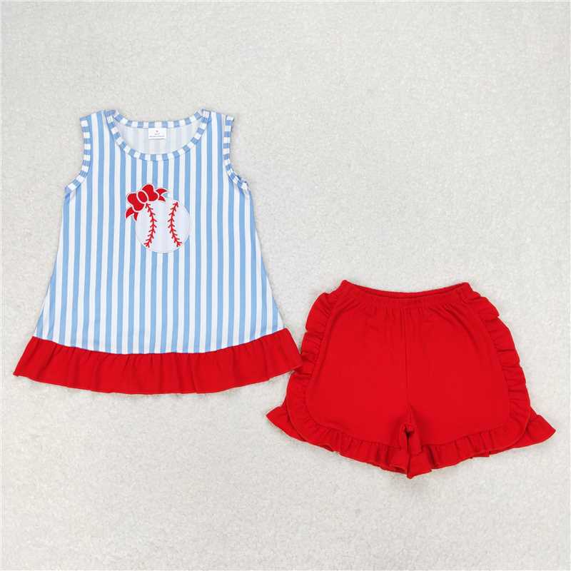 RTS NO MOQ Girls Boys embroidery baseballl Clothes Sets and romper