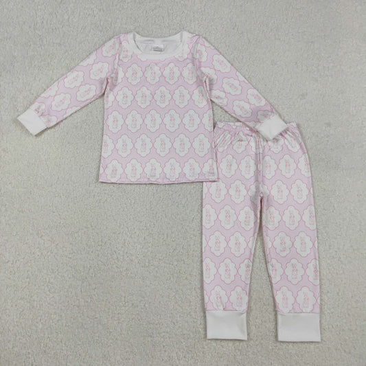 RTS NO MOQ（In Stock) Easter bunny pink long-sleeved pants pajama set