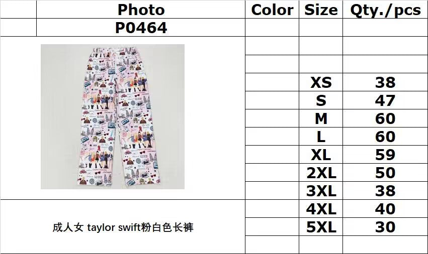 rts no moq P0464 Adult female Taylor Swift pink and white trousers