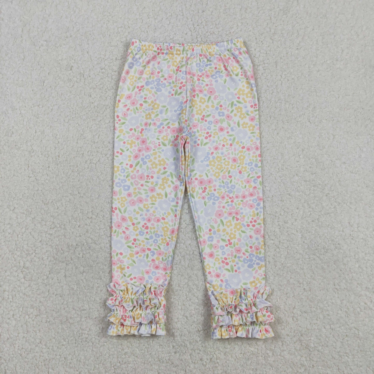 RTS NO MOQ（In Stock) P1005 Floral Print Lace-Trimmed Trousers