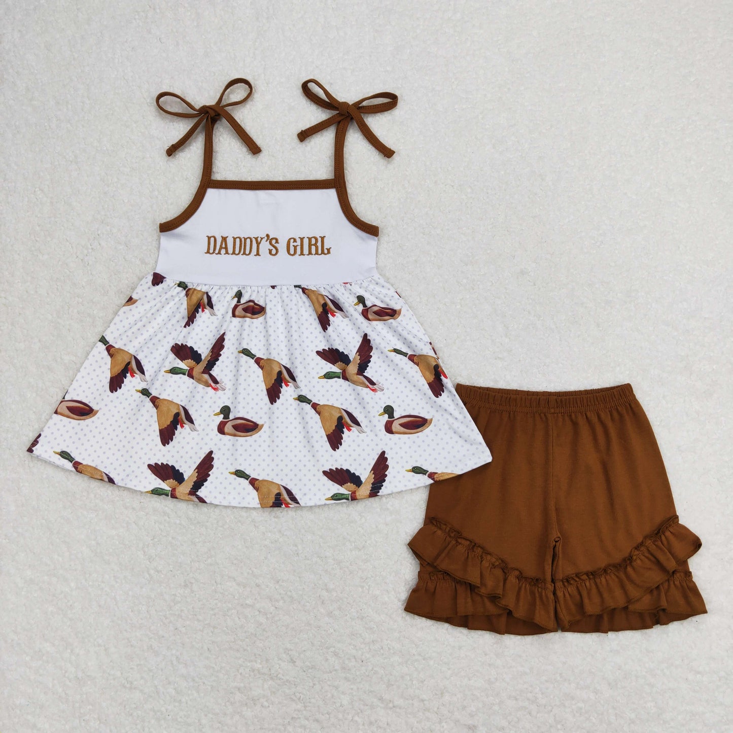 GSSO0807 daddy's girl embroidered letter duck suspender brown shorts suit