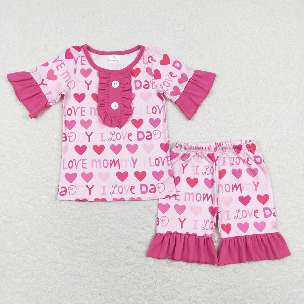 Baby Girls Boys I Love Mom Dad Sibling Shirts Shorts Pajamas Clothing Sets