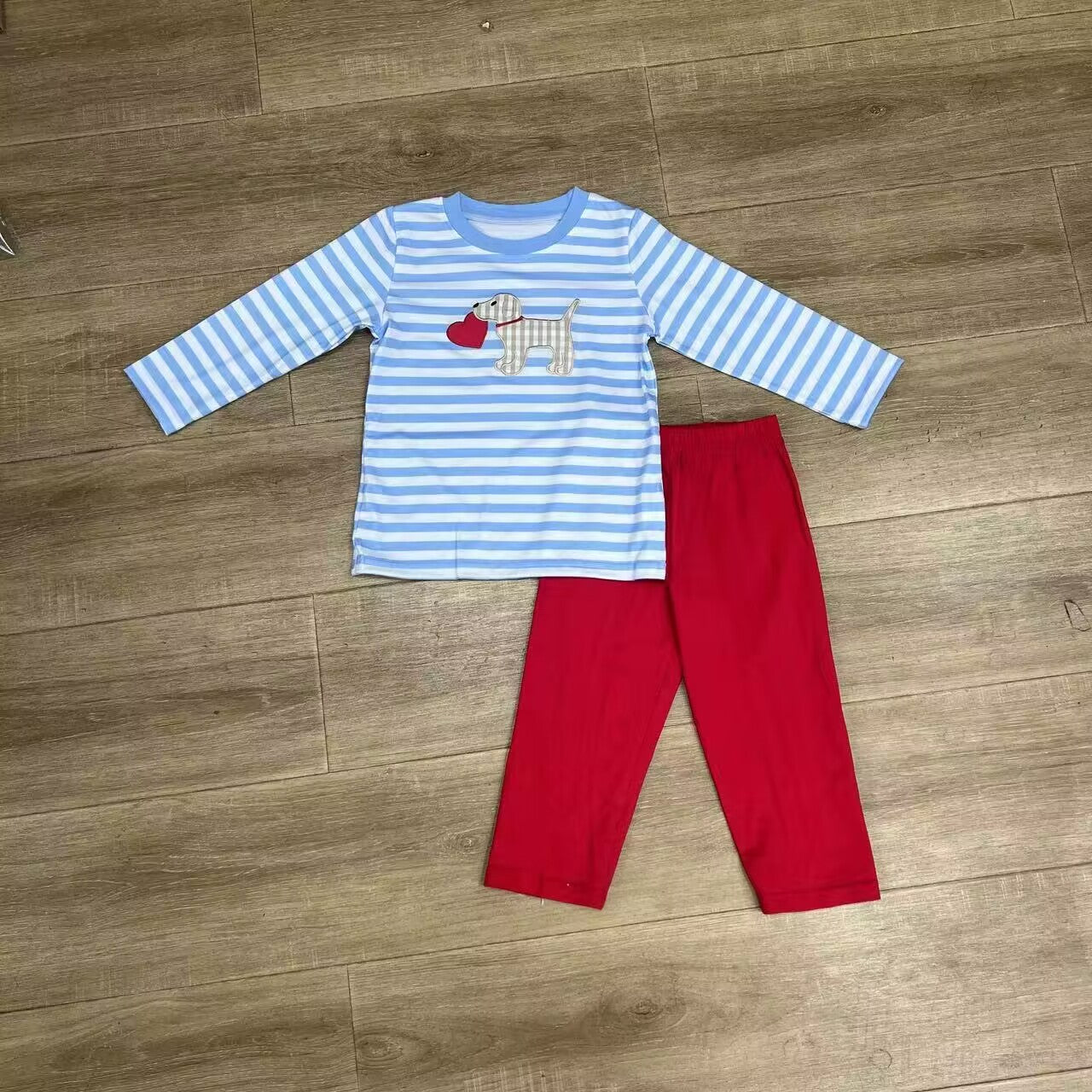 custom moq 5 eta 4-5 weeks baby boys clothes striepd blue short sleeve red pants summer outfit