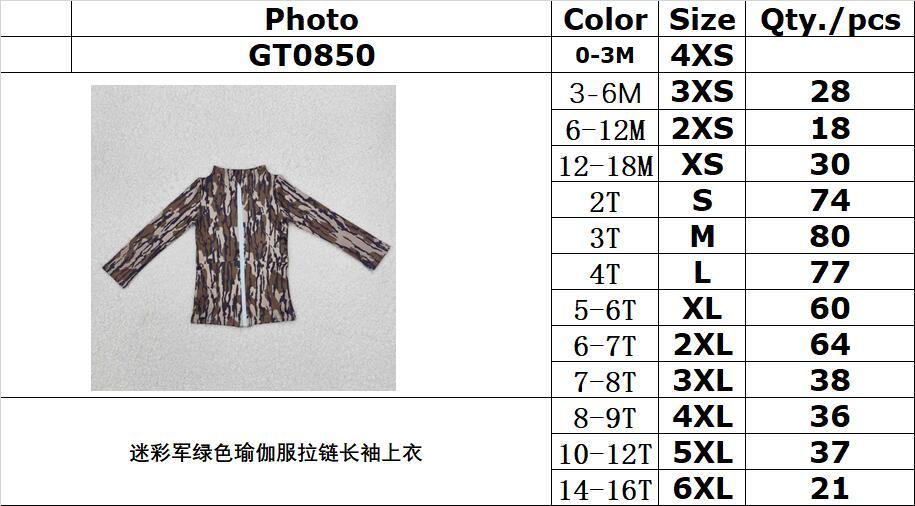 RTS NO MOQ ETA 5/7days Arrived GT0850 Camouflage army green yoga suit zipper long sleeve top