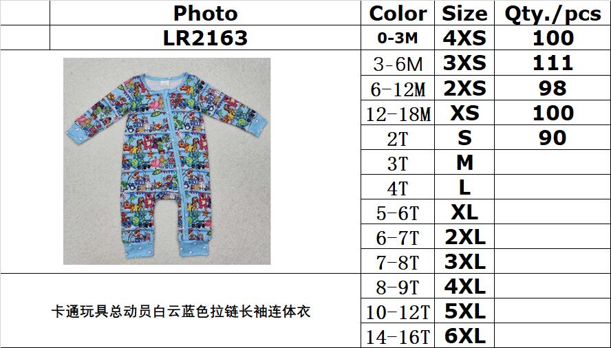 RTS NO MOQ ETA 5/7days arrived LR2163 Cartoon Toy Story white cloud blue zipper long-sleeved jumpsuit