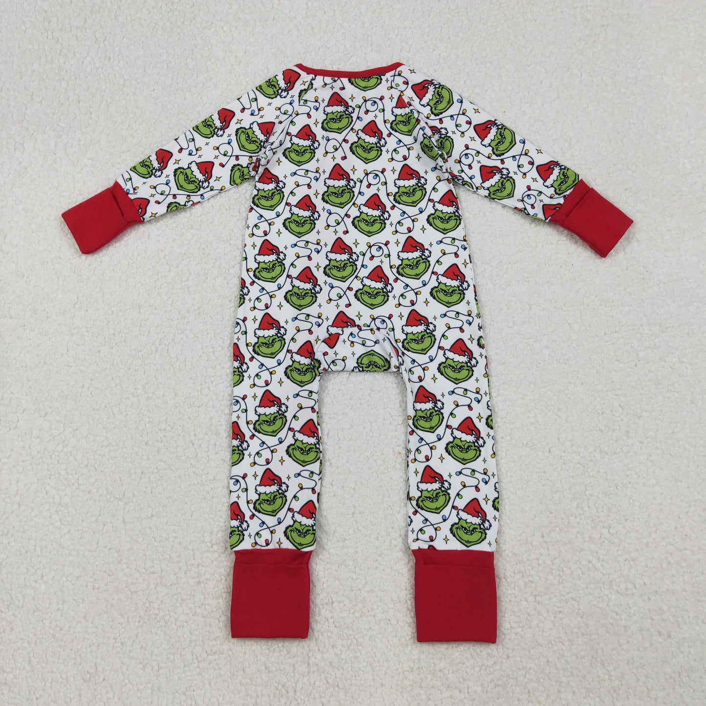 RTS NO MOQ（In Stock) LR2574 Christmas cartoon red and white zippered long-sleeved bodysuit