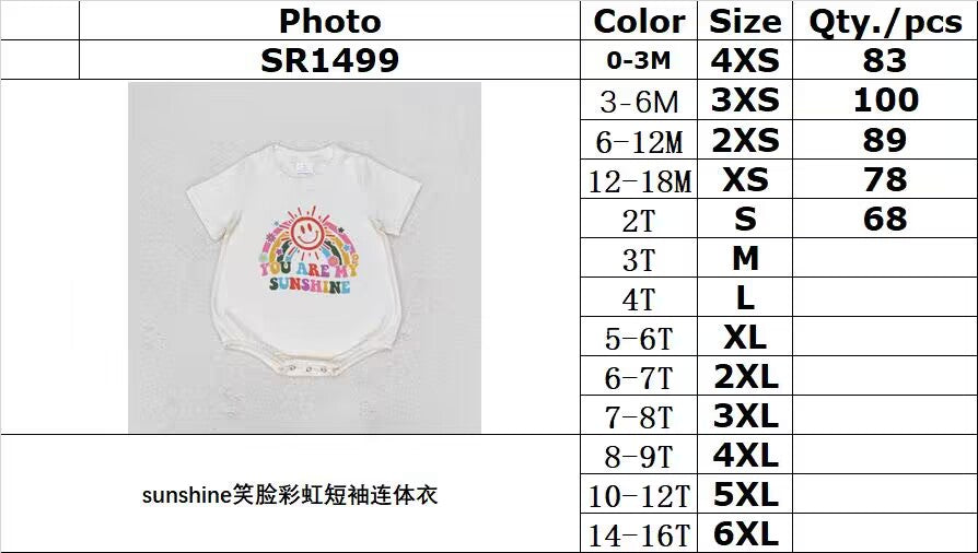 RTS no moq SR1499 boys sunshine smiley rainbow short sleeve jumpsuit