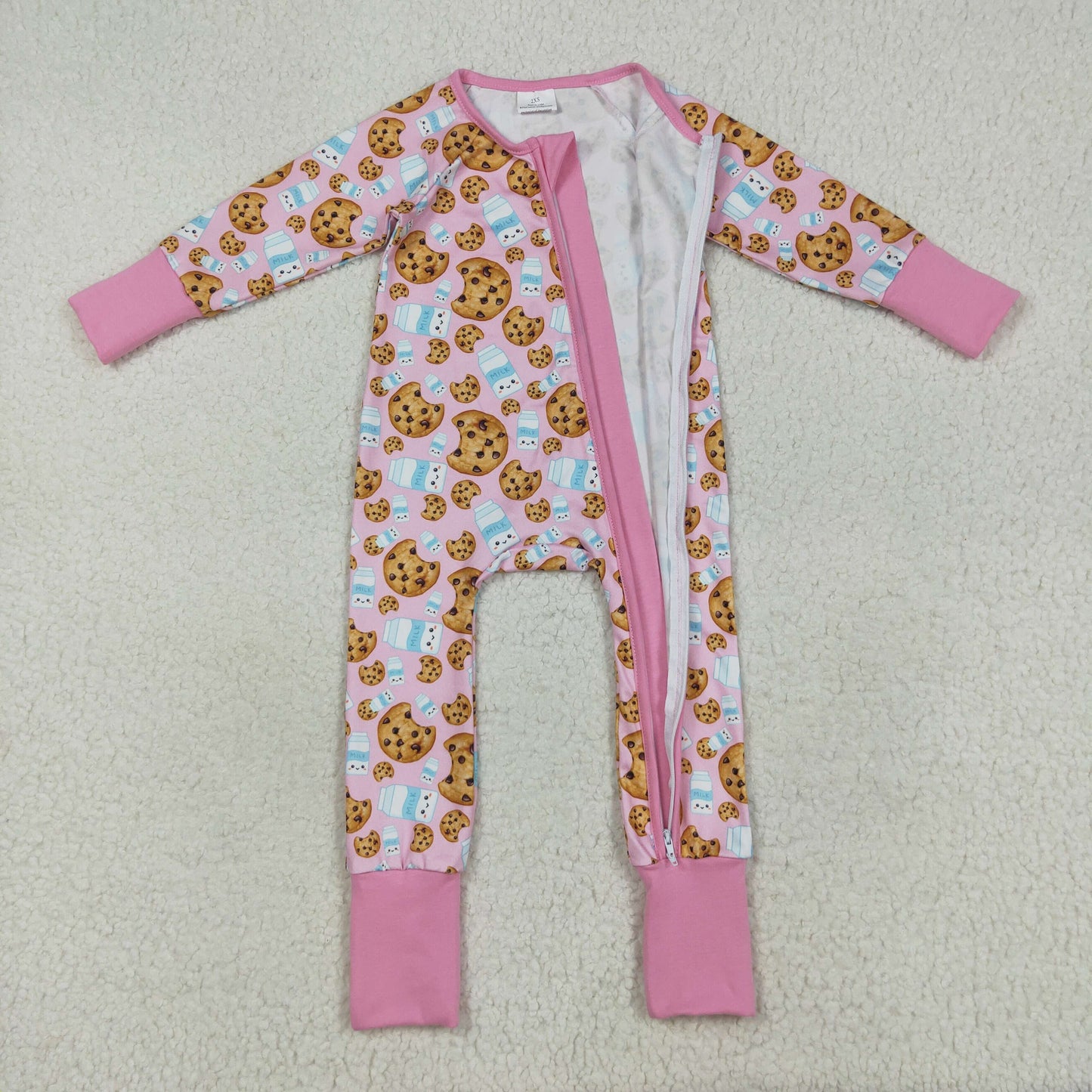 RTS NO MOQ（In Stock) LR2398 Cookies Milk Pink Zipper Long Sleeve Bodysuit