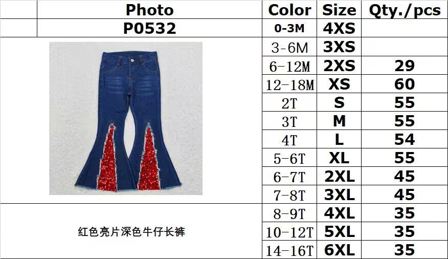 RTS NO MOQ P0532 Red sequin dark denim trousers