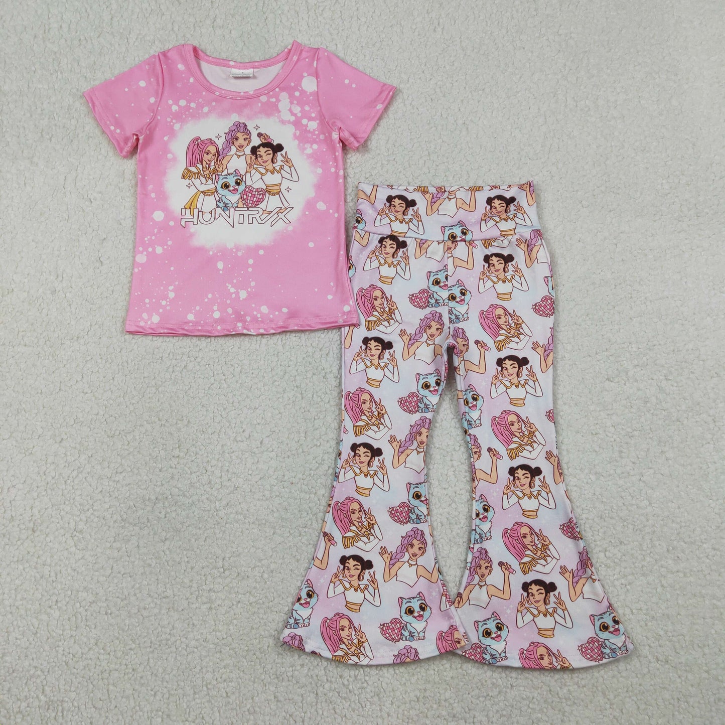 12/18m-14/16t RTS NO MOQ（In Stock) GSPO2247 kpop heart-shaped disco pink short-sleeved top and trousers set