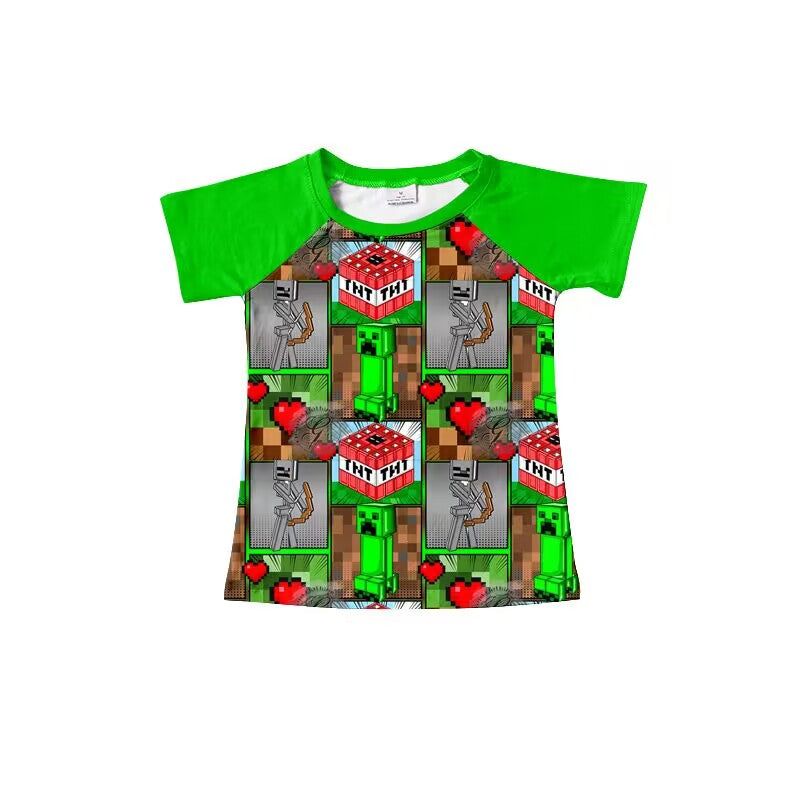 custom moq 5 eta 4-5 weeks baby boys clothes toddler boy cartoon green short sleeve summer top