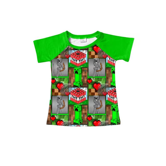 custom moq 5 eta 4-5 weeks baby boys clothes toddler boy cartoon green short sleeve summer top