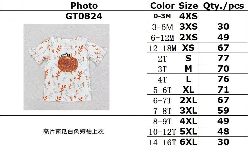 RTS NO MOQ ETA 5/7days GT0824 Embroidered pumpkin pattern short-sleeved top