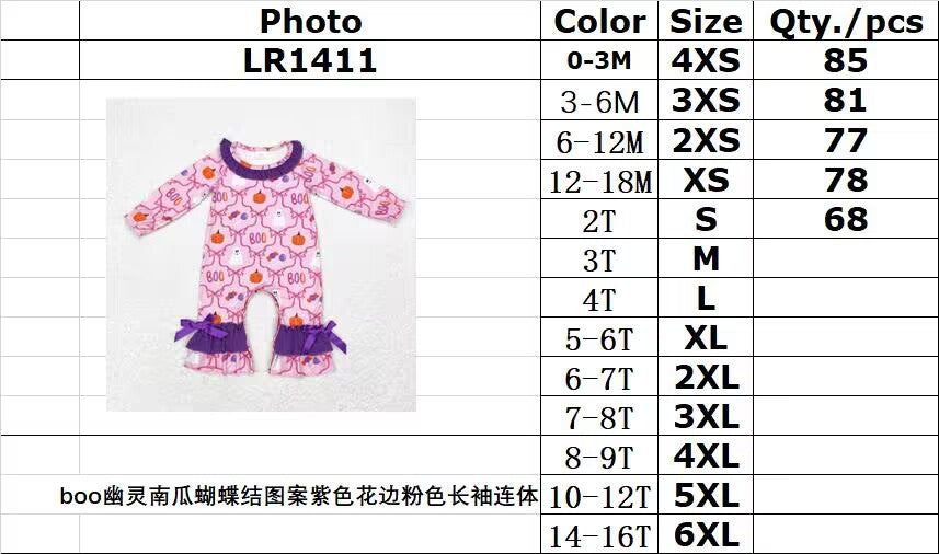 rts no moq LR1411 boo ghost pumpkin bow pattern purple lace pink long sleeve jumpsuit