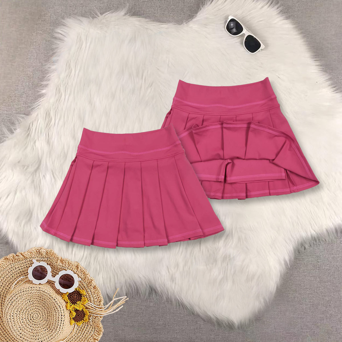 RTS NO MOQ Sibling baby girls clothes yoga Pure rose red sleeveless short skirts sets and Top and skirts