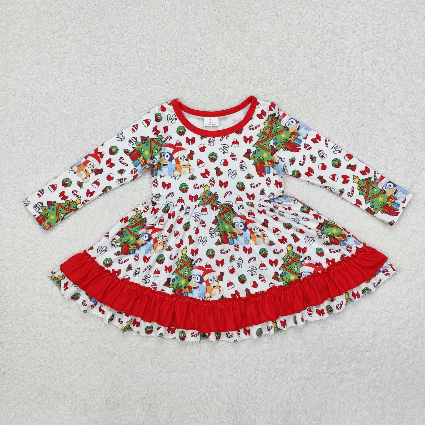 RTS NO MOQ ETA 5/7days arrived GLD0792 bluey Christmas red lace white long-sleeved dress