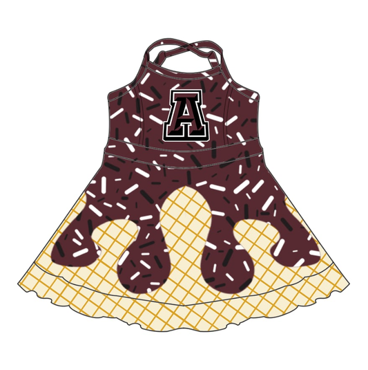 Custom moq 5 mix size baby kids clothing girls clothing A Maroon Ice Cream Summer Girls Clothes