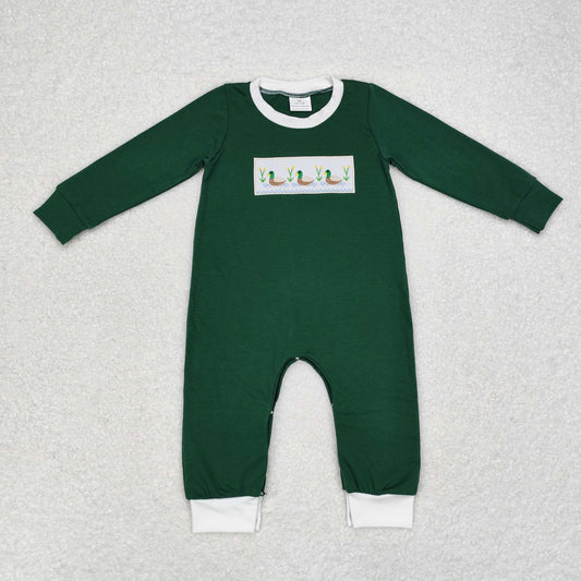 rts no moq LR1465 embroidery boy duck green long sleeve jumpsuit