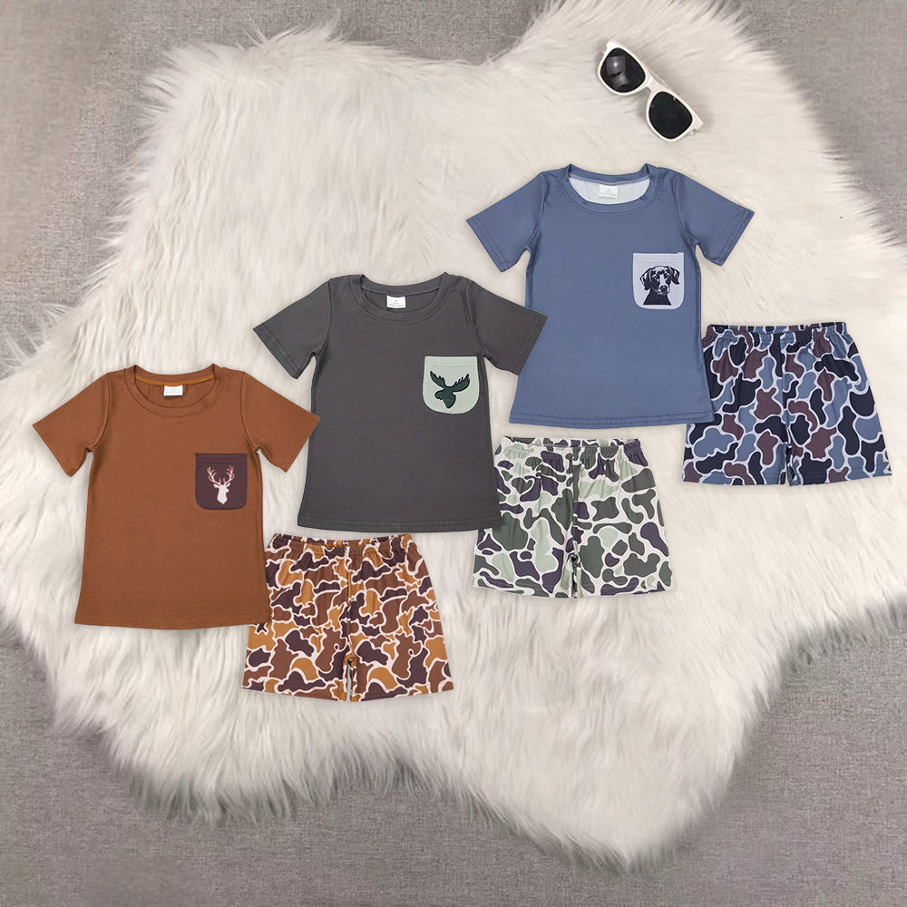 RTS BSSO0302  Elk camouflage pocket brown short sleeve shorts set
