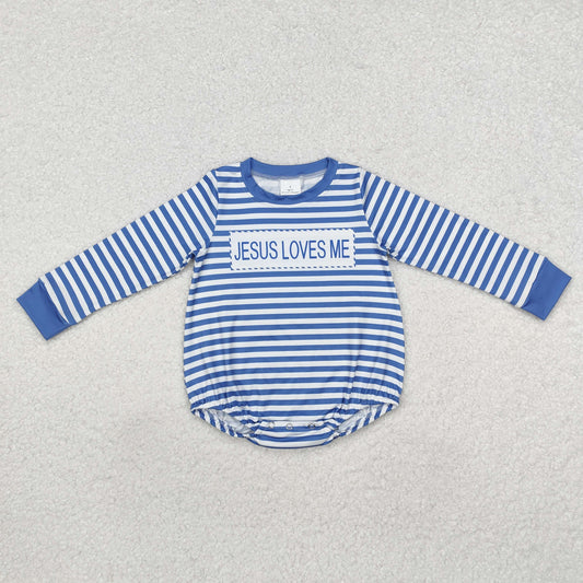 RTS NO MOQ ETA 5/7days arrived LR1556 jesus loves me striped blue long sleeve jumpsuit