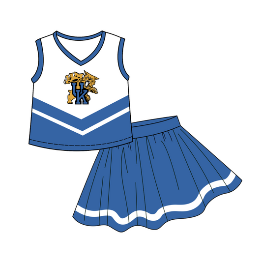 custom moq 3 eta 6-7weeks team summer baby girls clothes blue sleeveless skirts sets