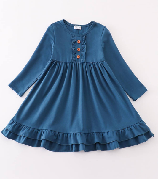 custom moq 3 eta 4-5 weeks baby girls clothes toddler girls cotton blue long sleeve dress