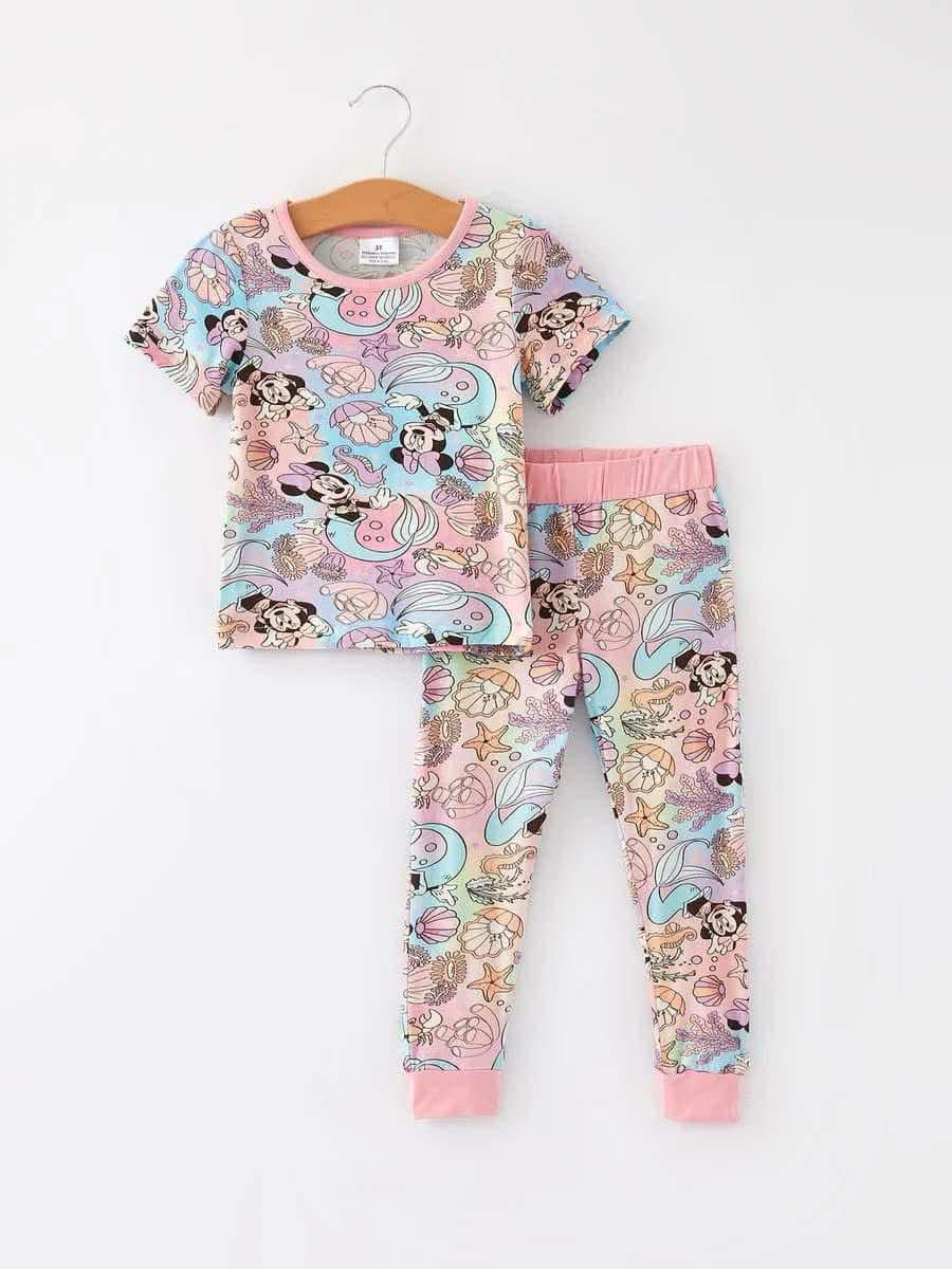 Custom summer baby girls pajamas summer shorts with long pants