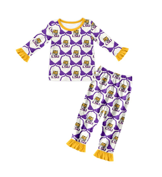 Custom moq 3 eat about 6/8weeks moq 5 eta 5/6weeks Girls' purple long sleeve and long pants set