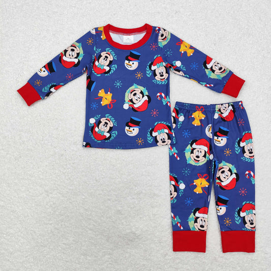 rts no moq BLP0689 Christmas Mickey navy blue long-sleeved trousers pajamas set