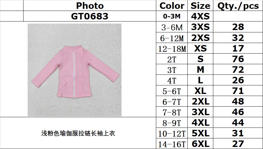 RTS NO MOQ ETA 5/7days arrived GT0683 Light pink yoga wear zipper long-sleeved top