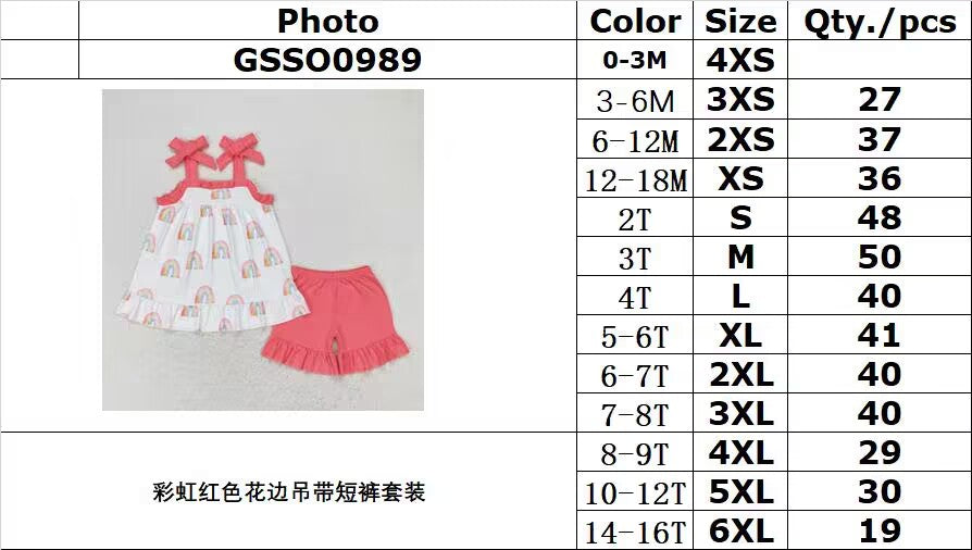 rts no moq GSSO0989 Rainbow red lace suspender shorts suit