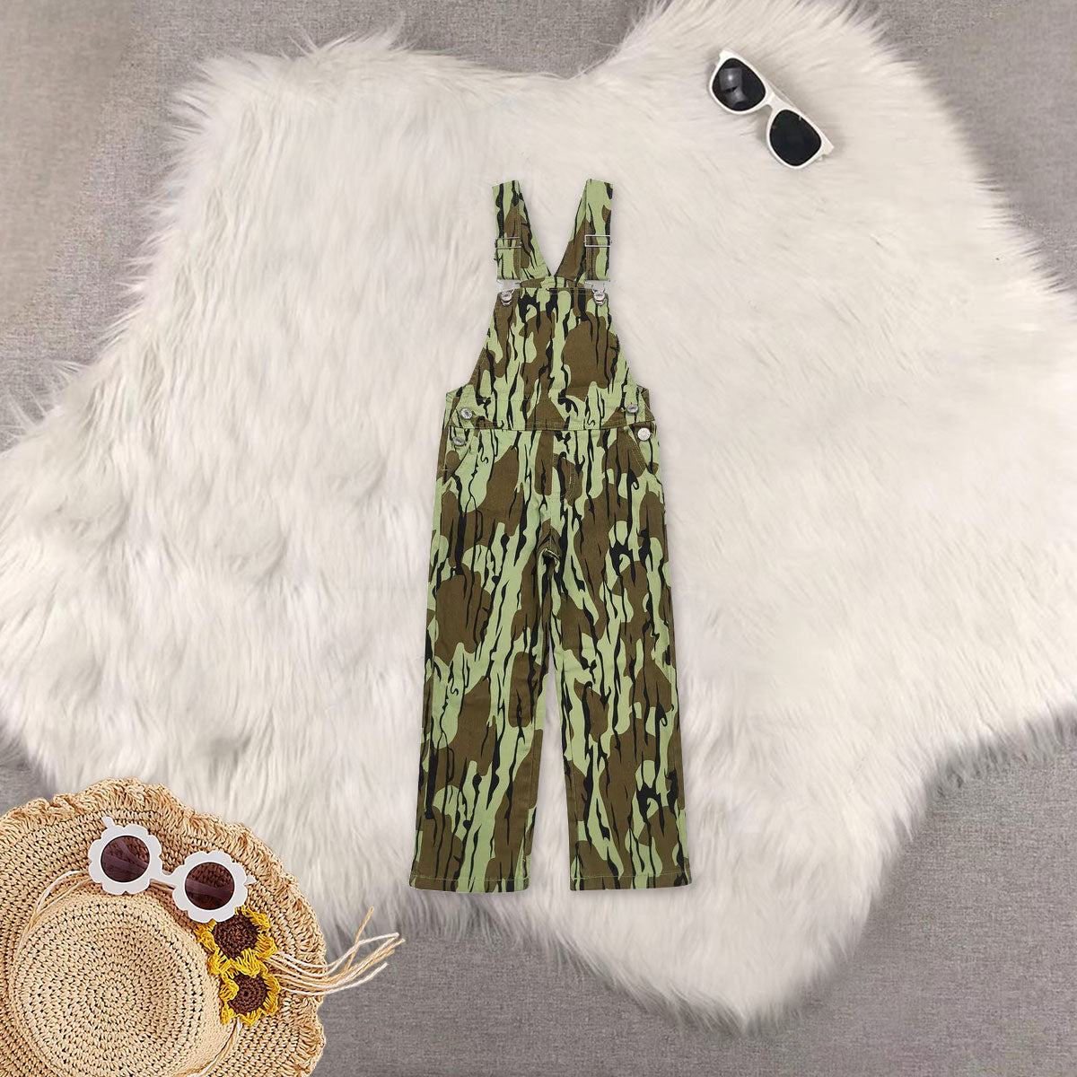 RTS NO MOQ Sibling denim Kids Fall Hunting Camo Denim Strap jumpsuits Overall