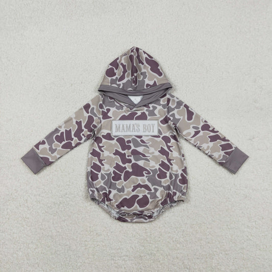 RTS NO MOQ（In Stock) LR2792 Embroidered Mama's Boy Camouflage Hooded Long-Sleeve Jumpsuit
