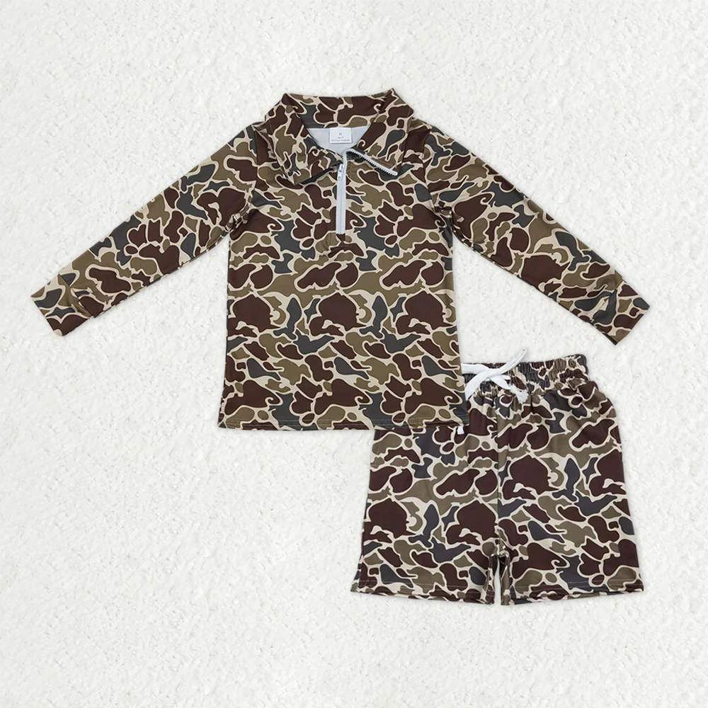 RTS NO MOQ（In Stock) BT1649+SS0735 baby girl clothes camouflage long-Sleeve shorts sets