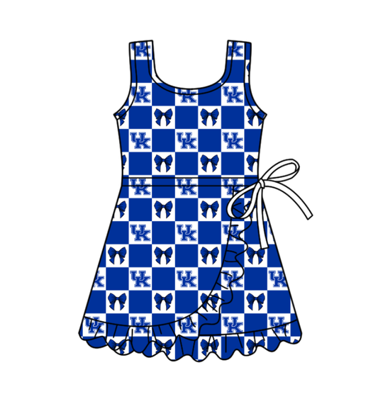 Custom moq 5 mix size milk silk baby girl clothes team summer bow blue sleeveless dress