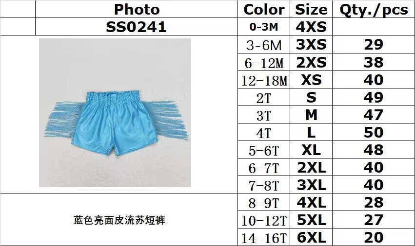 rts no moq SS0241 blue shiny leather tassel shorts