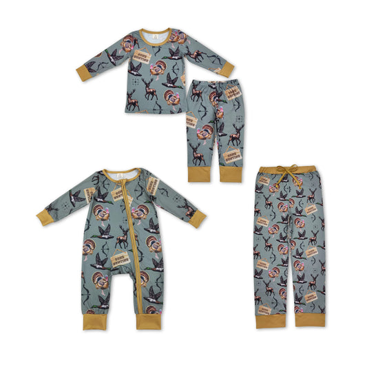 RTS NO MOQ Adult and Baby Girls Bamboo Thanksgiving turkey Pajamas Clothes Sets