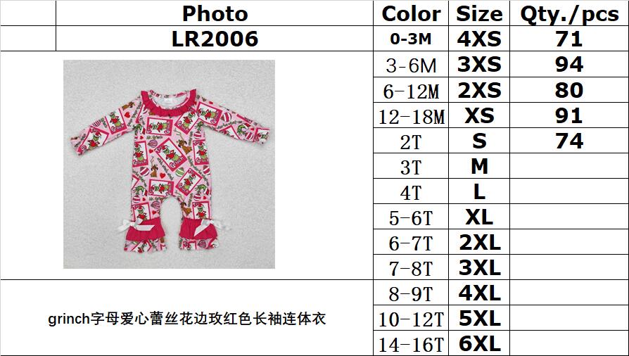 RTS NO MOQ ETA 5/7days arrived LR2006 grinch letter heart lace lace rose red long-sleeved jumpsuit