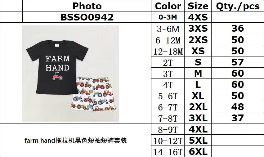 rts no moq BSSO0942 Farm hand tractor black short-sleeved shorts suit