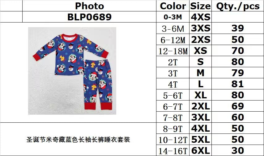 rts no moq BLP0689 Christmas Mickey navy blue long-sleeved trousers pajamas set