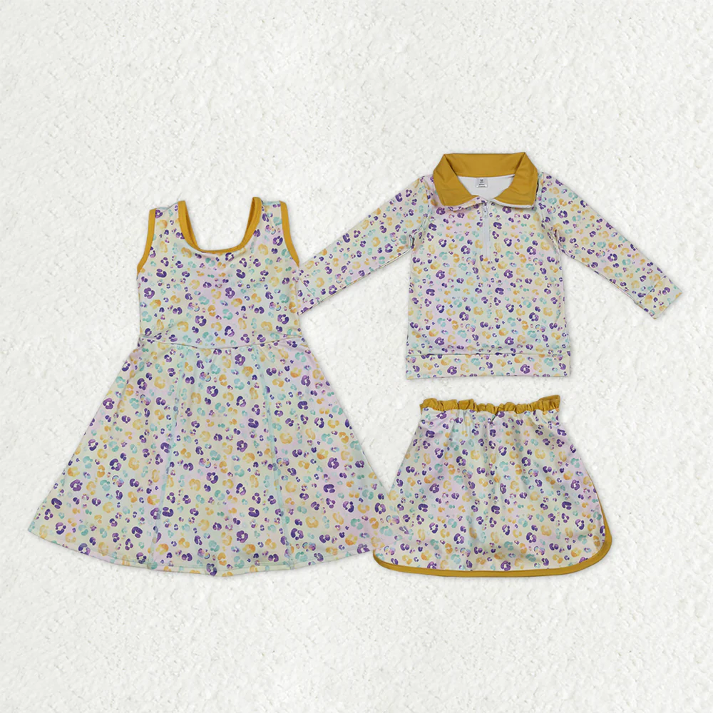 RTS NO MOQ Sibling baby girl clothes yoga mardi gras long-sleeved skirt suits and dress