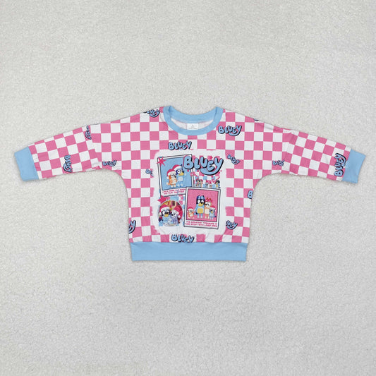 RTS NO MOQ ETA 5/7days GT0732 bluey Christmas pink and white plaid long-sleeved top