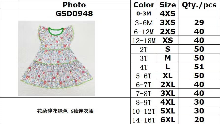 GSD0948 Floral floral green flying sleeve dress